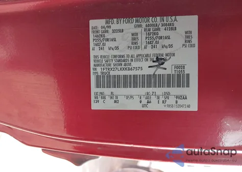 1999 Ford F-250 Lariat/Work Series/Xl/Xlt из США, поврежденный, VIN 1FTRX27LXXKB67575